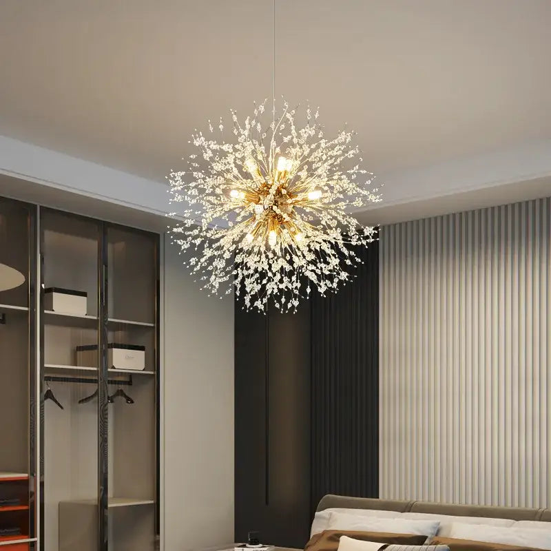 Modern gold dandelion crystal ceiling lamp for dining room