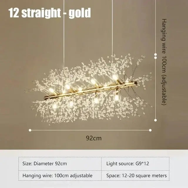 Modern gold dandelion crystal ceiling lamp for dining room