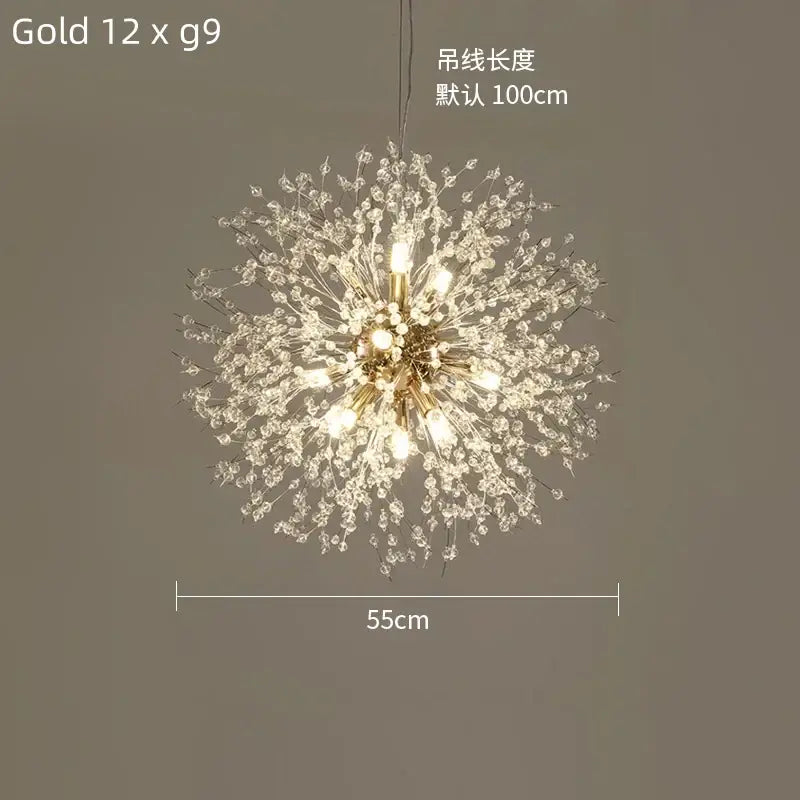 Modern gold dandelion crystal ceiling lamp for dining room