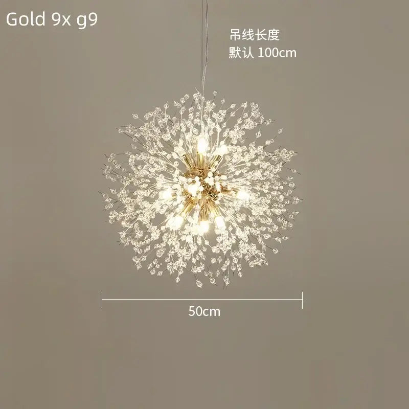 Modern gold dandelion crystal ceiling lamp for dining room
