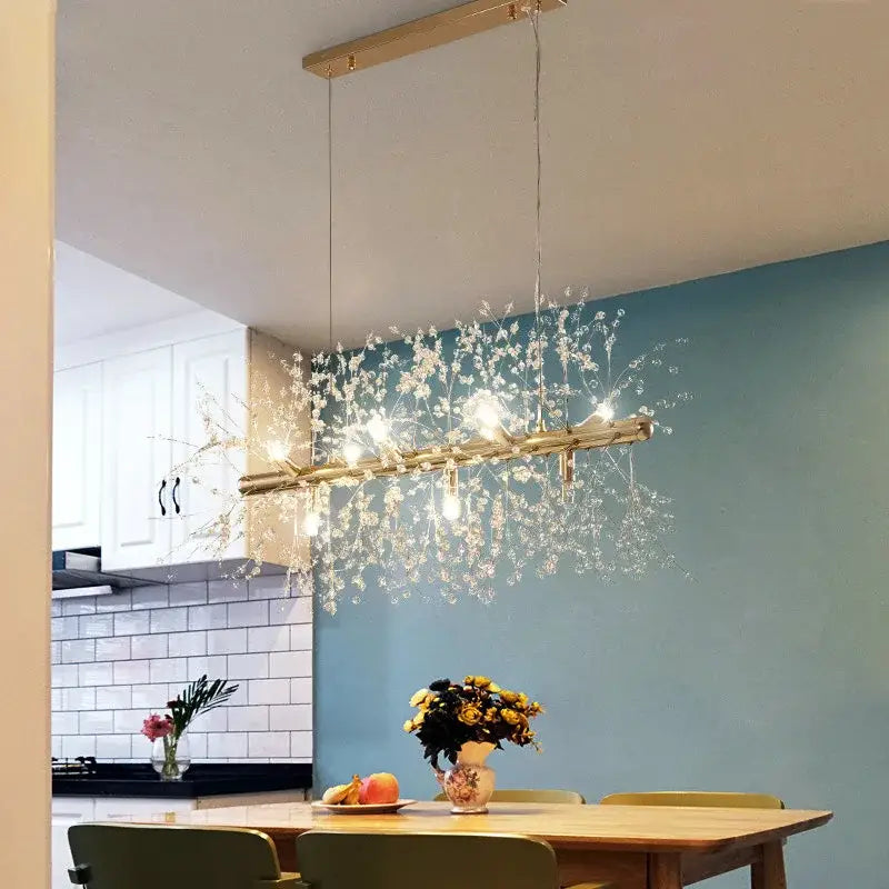 Modern gold dandelion crystal ceiling lamp for dining room