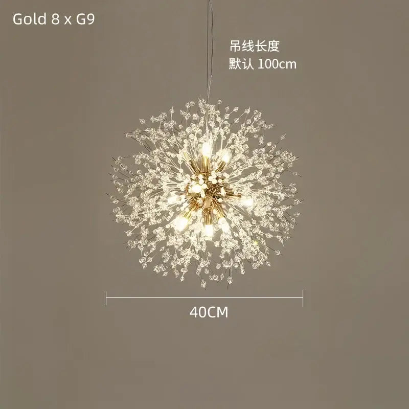 Modern gold dandelion crystal ceiling lamp for dining room