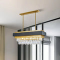 DecorBites™ Modern Black/Gold 5-Head Rectangular Hanging Light with Clear Crystal Prisms - Island Lamp