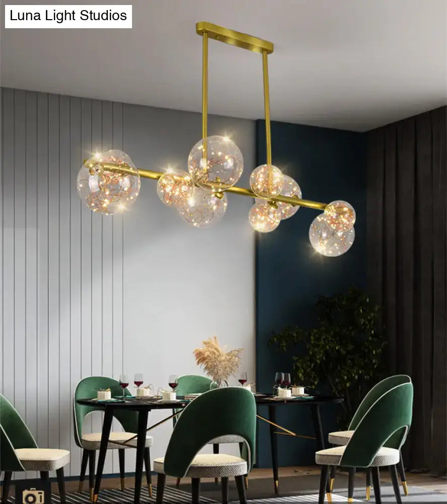 Modern gold spherical clear glass chandelier dining room light fixture