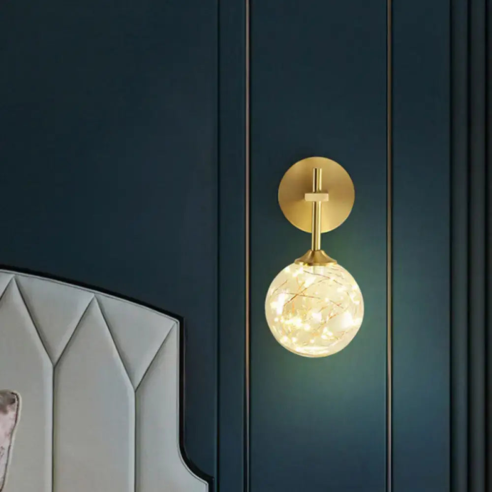 Modern gold wall lamp with frosted glass shade bedroom sconce