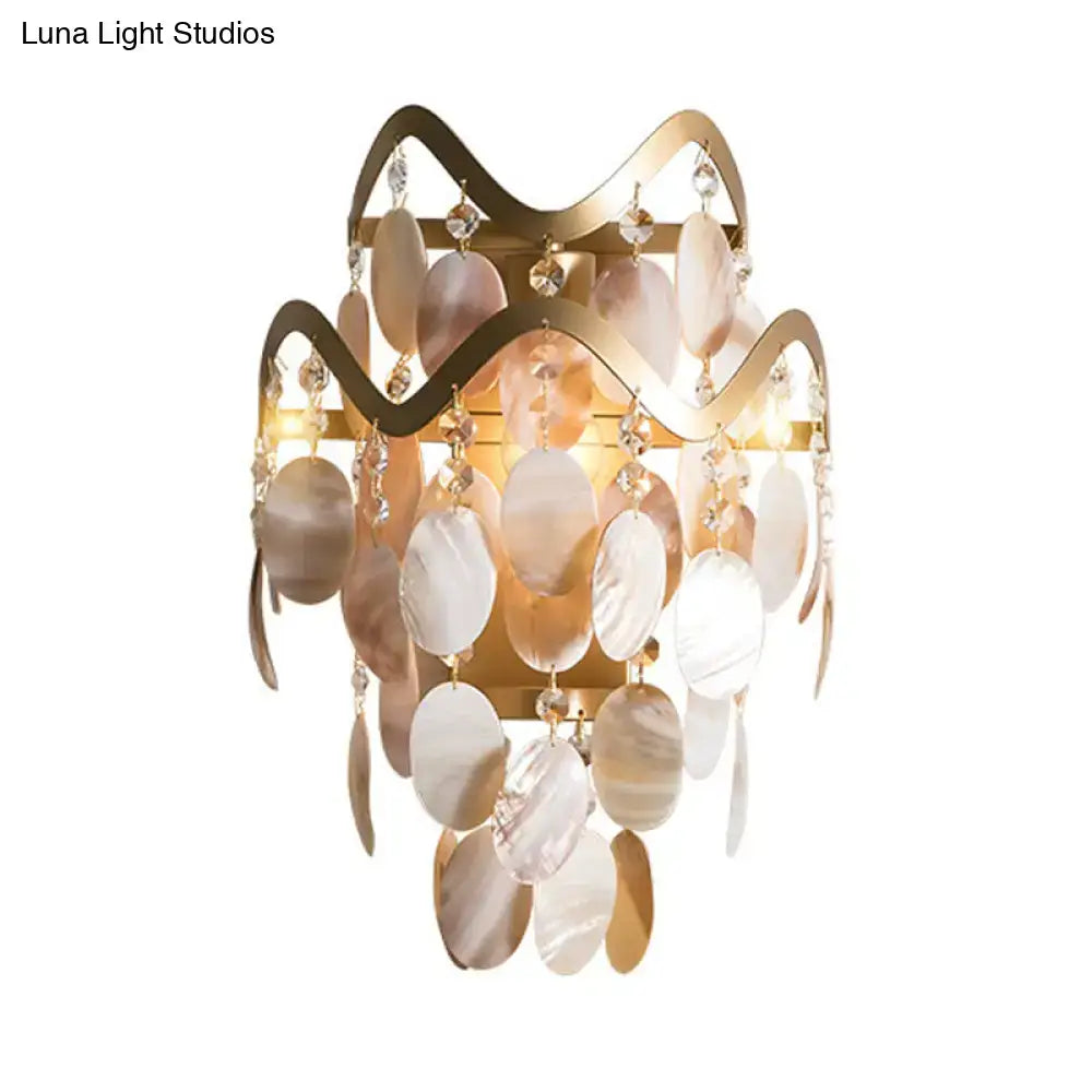 DecorBites™ Wave Sconce Light - Gold Wall Mount with Flower Crystal/Shell Accent