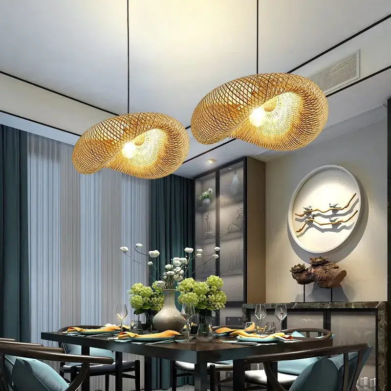 DecorBites™ Bamboo Woven Chandelier Tea Room LED Lighting