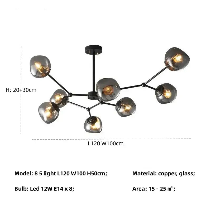 Modern gray lava glass chandelier dining room led pendant light