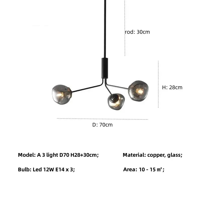 Modern gray lava glass chandelier dining room led pendant light