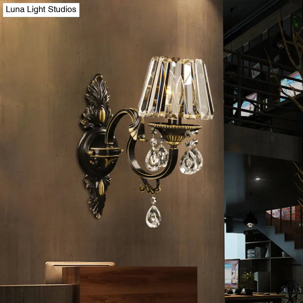 DecorBites™ Modern Hand-Cut Crystal Wall Sconce in Black & Gold