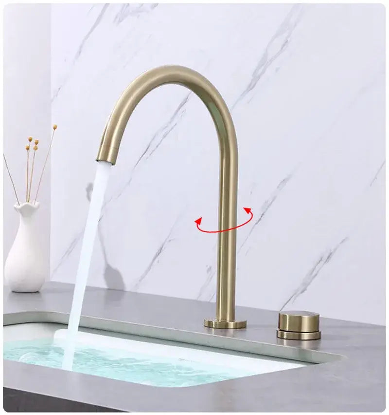 DecorBites™ Brushed Gold Widespread Basin Faucet with 360 Rotation