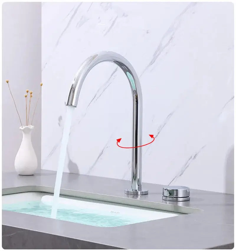 DecorBites™ Brushed Gold Widespread Basin Faucet with 360 Rotation