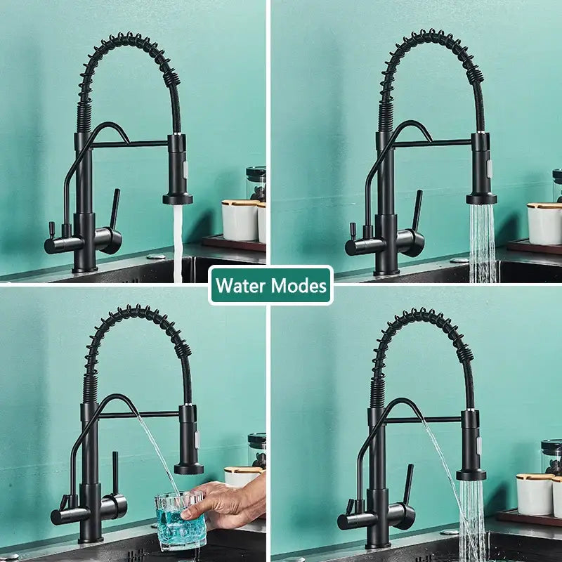 DecorBites™ Black Pull Down Pure Water Kitchen Faucet Swivel Hot Cold Water Taps