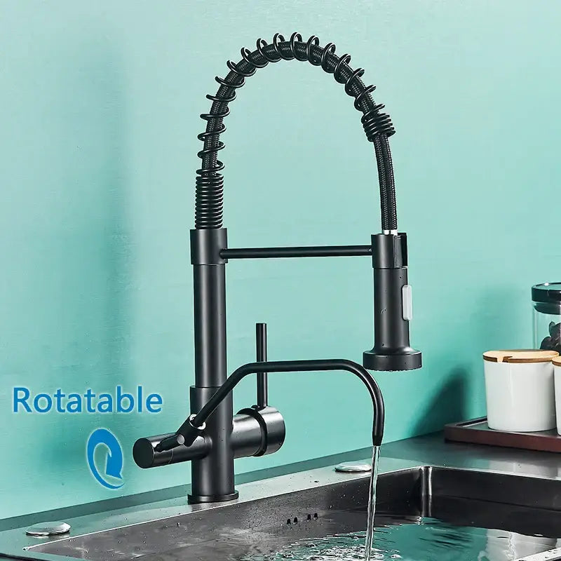 DecorBites™ Black Pull Down Pure Water Kitchen Faucet Swivel Hot Cold Water Taps