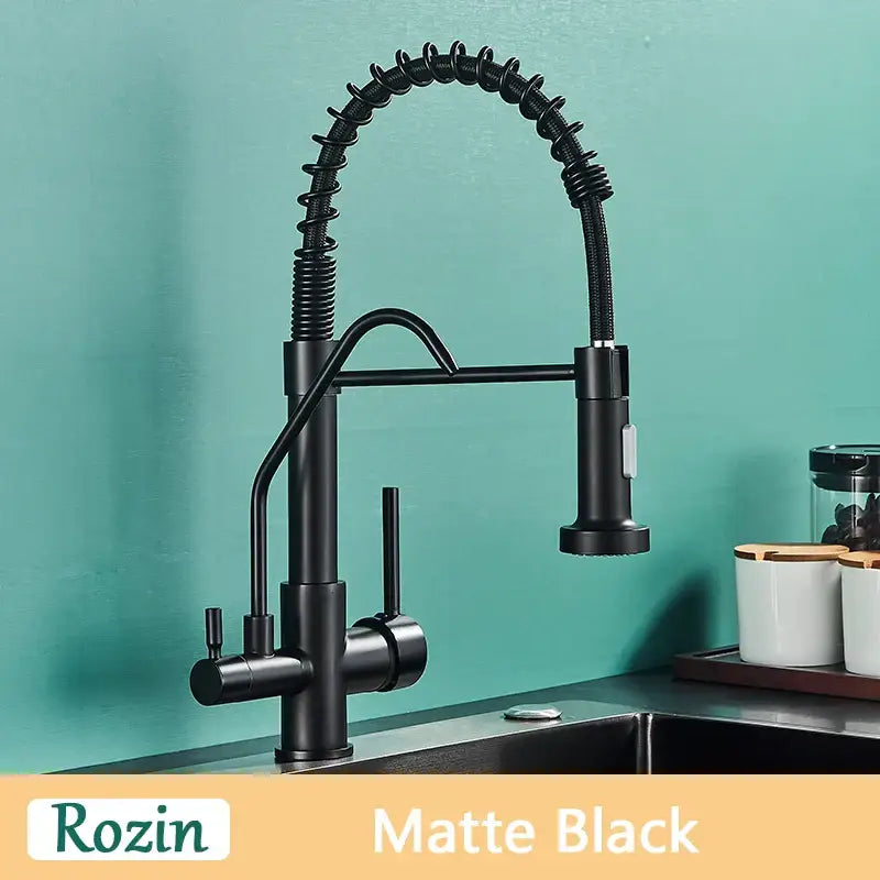 DecorBites™ Black Pull Down Pure Water Kitchen Faucet Swivel Hot Cold Water Taps