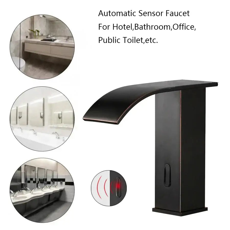 Modern matte black waterfall automatic sensor water mixer bathroom faucet