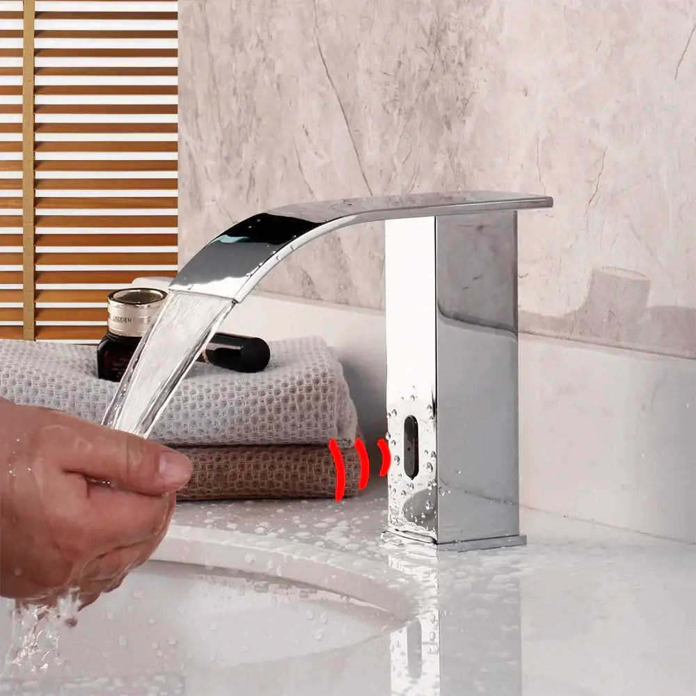 Modern matte black waterfall automatic sensor water mixer bathroom faucet