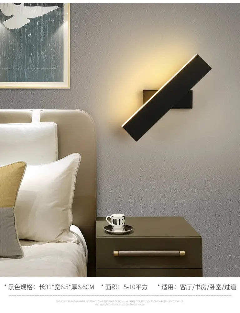 Modern minimalist black rotate wall lamp for bedroom bedside reading