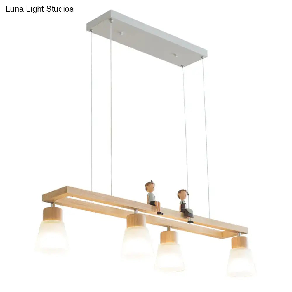 DecorBites™ Modern Natural Wood Rectangle Island Pendant Light