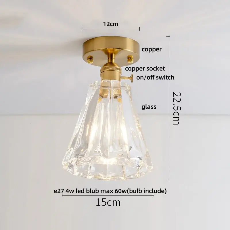 Modern nordic clear glass and gold ceiling light fixture bedroom lamp