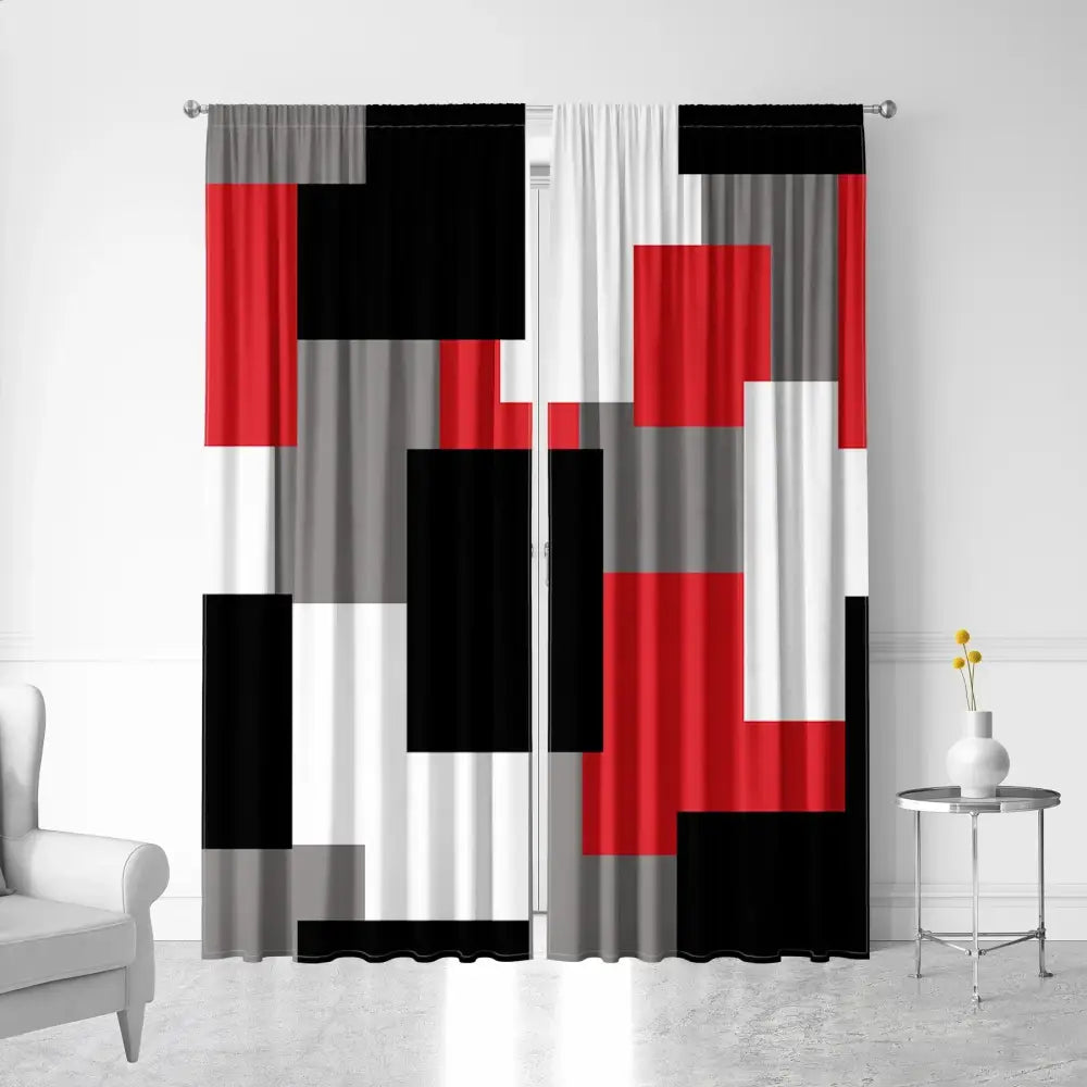 DecorBites™ Geometric Grid Printed Curtain Set for Bedroom, Garden & Balcony