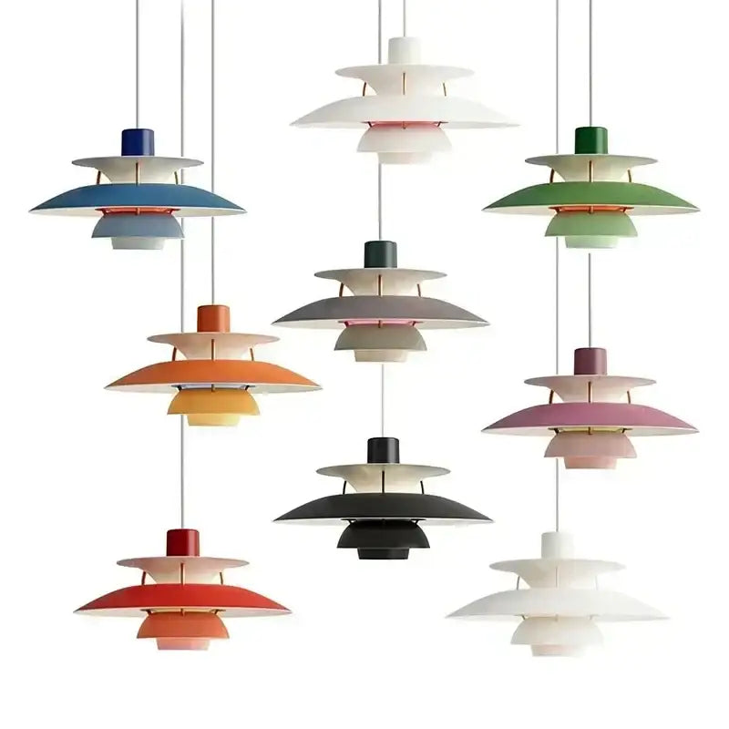 Modern orange & white tiered umbrella pendant light for kitchen