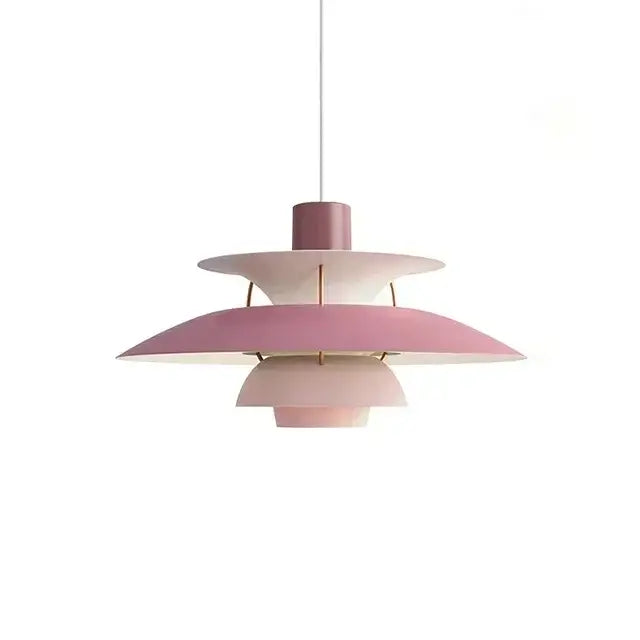 Modern orange & white tiered umbrella pendant light for kitchen