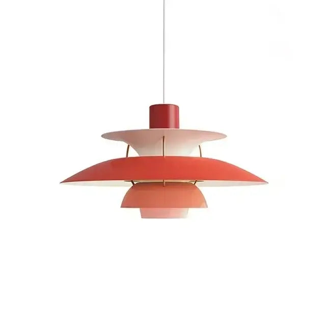 Modern orange & white tiered umbrella pendant light for kitchen
