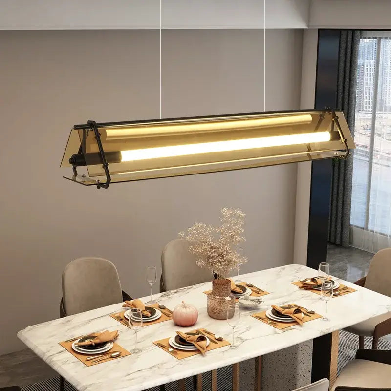 DecorBites™ Amber LED Pendant Lamp Tempered Glass Dining Table Minimalist Modern Design