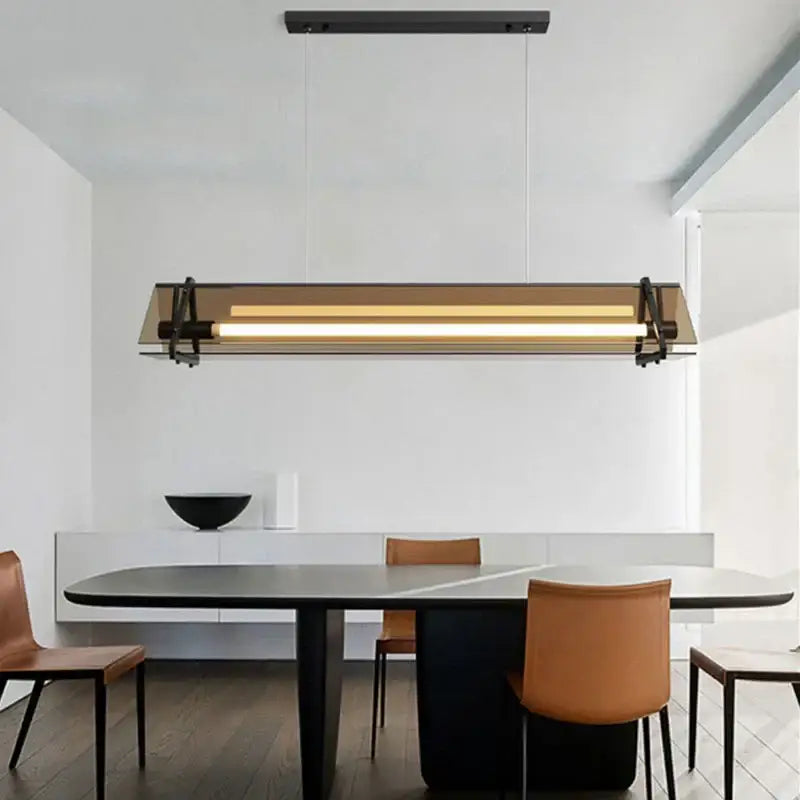 DecorBites™ Amber LED Pendant Lamp Tempered Glass Dining Table Minimalist Modern Design
