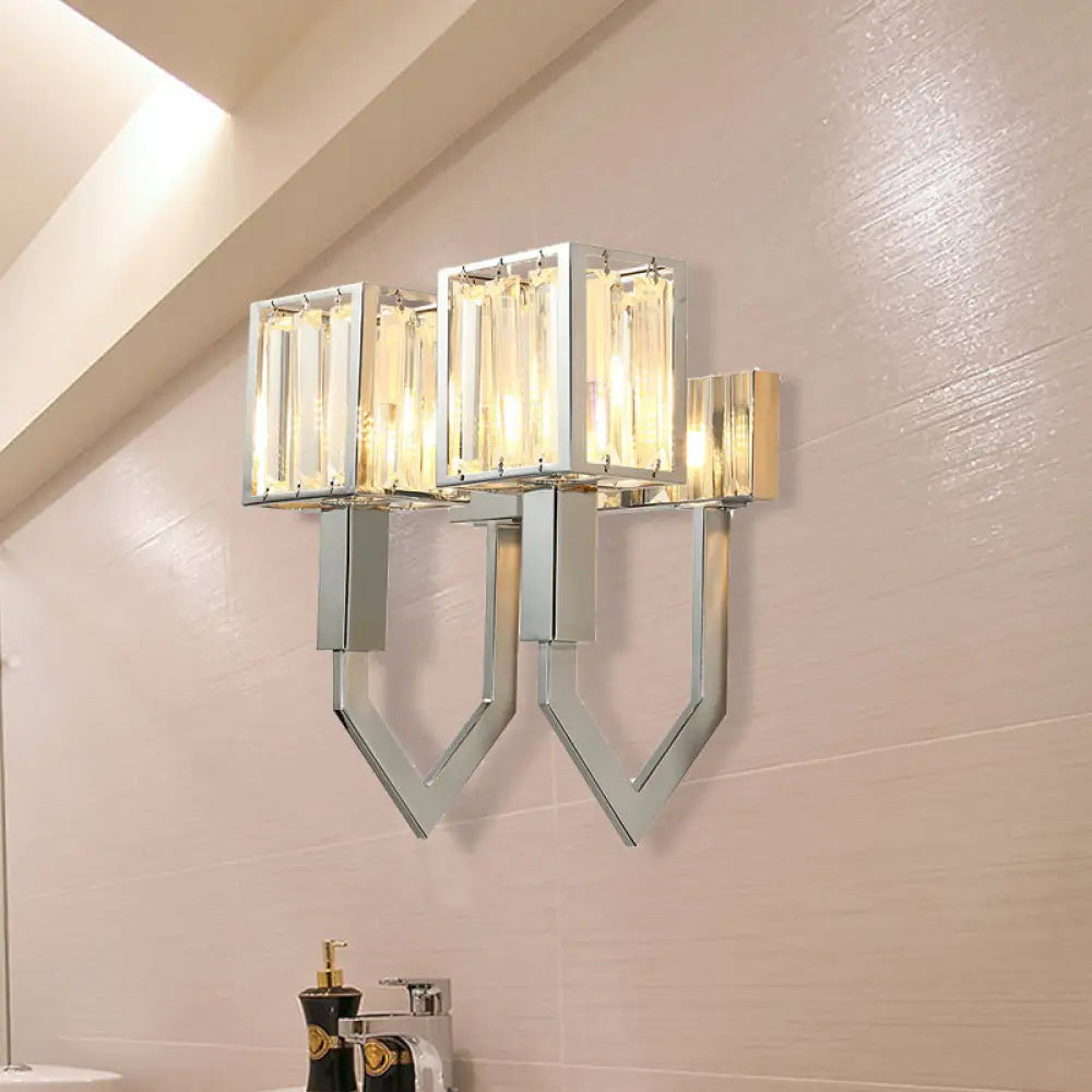 DecorBites™ Modern Rectangular Wall Sconce - Chrome Finish with Clear Crystal Accent