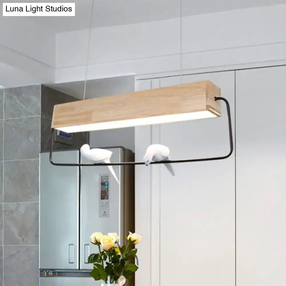 DecorBites™ Modern Rectangular Wood LED Pendant Light for Dining Room Ceiling in Warm/White Light