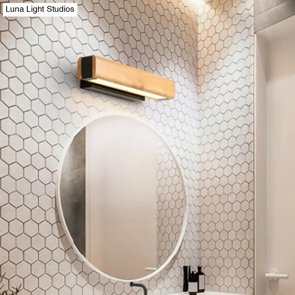 Modern rectangular wood led sconce bathroom vanity light fixture