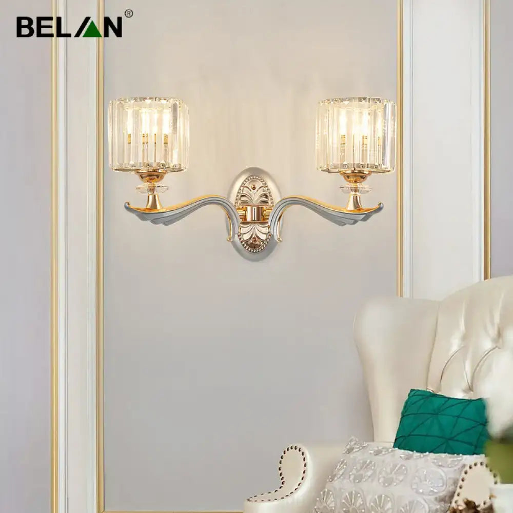Modern silver flush mount wall light with clear crystal shade bedroom