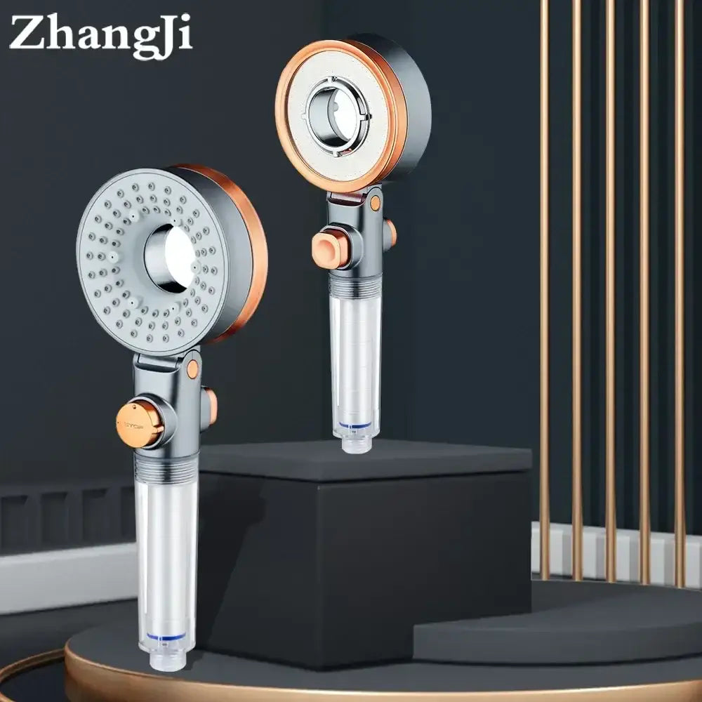 Modern silver & rose gold dual-sided shower head – bathroom filter
