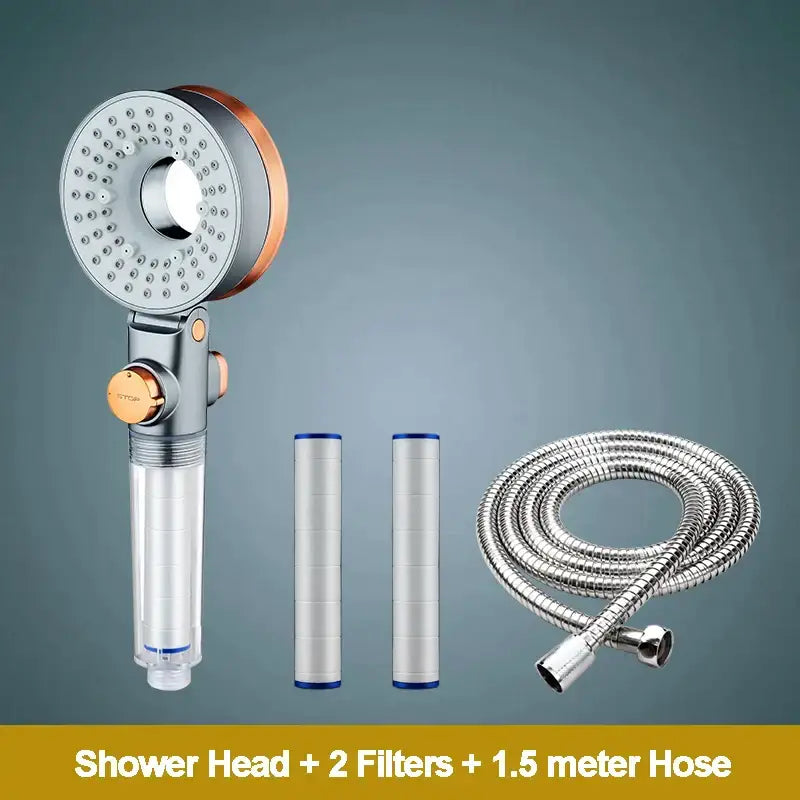 Modern silver & rose gold dual-sided shower head – bathroom filter