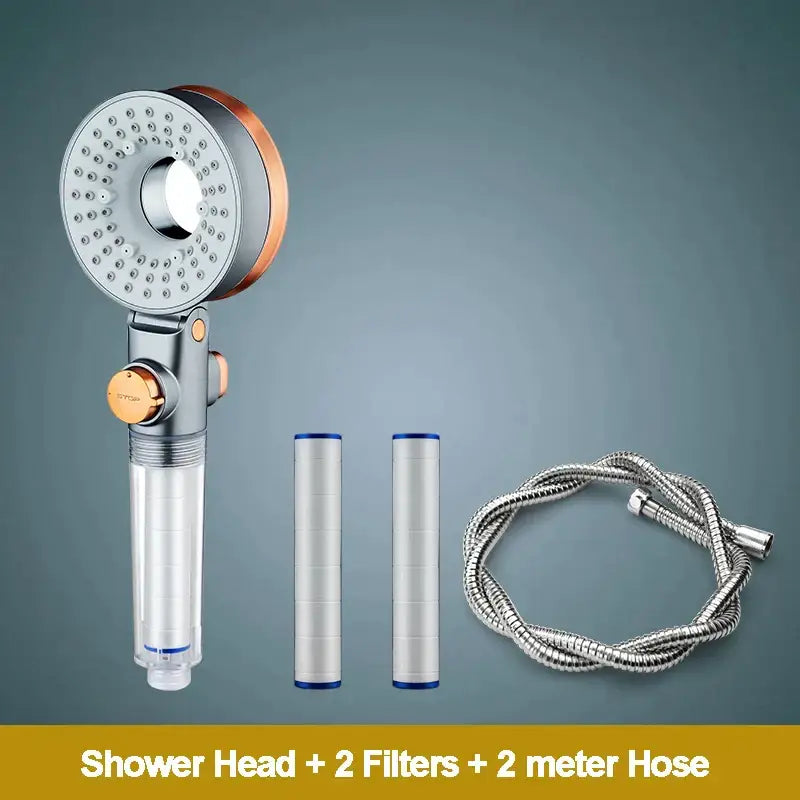 Modern silver & rose gold dual-sided shower head – bathroom filter