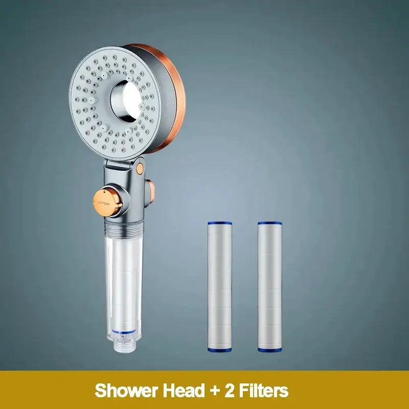Modern silver & rose gold dual-sided shower head – bathroom filter