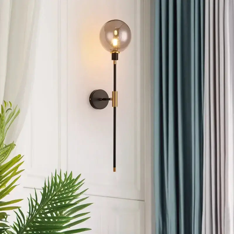 Modern smoked glass ball led wall light bedroom sconce