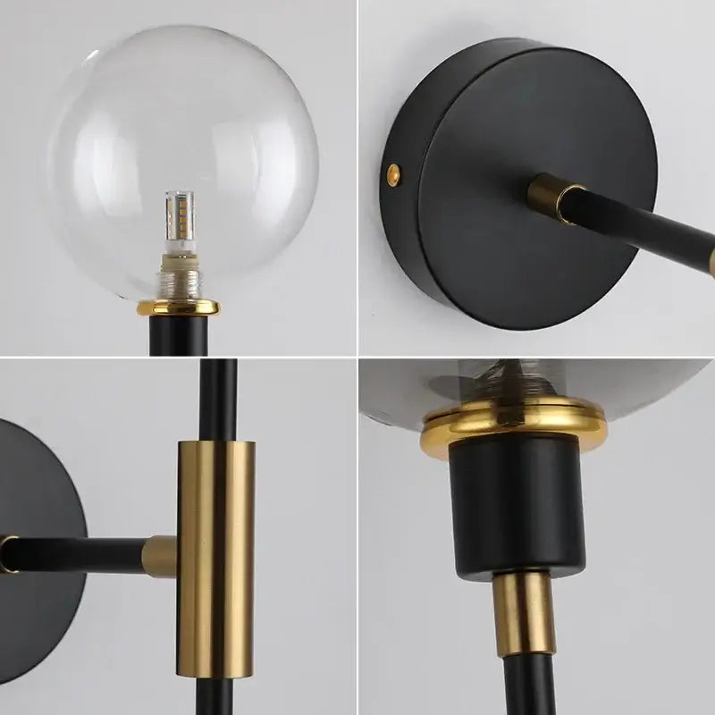 Modern smoked glass ball led wall light bedroom sconce