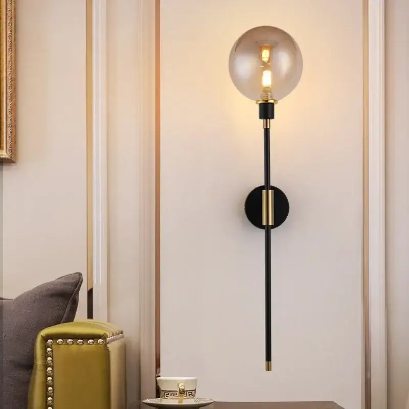 Modern smoked glass ball led wall light bedroom sconce