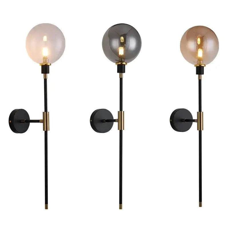 Modern smoked glass ball led wall light bedroom sconce