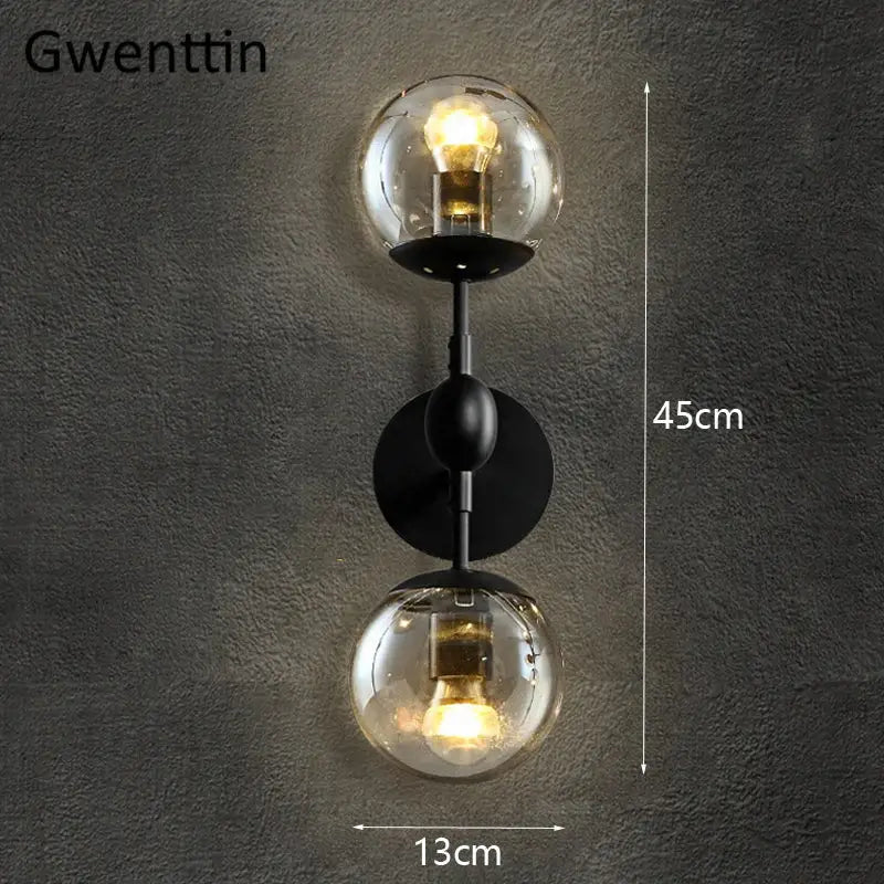 Modern smoked glass beans wall lamp bedroom light fixture