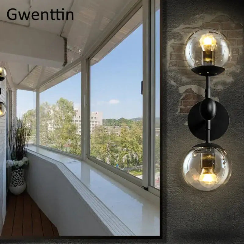 Modern smoked glass beans wall lamp bedroom light fixture