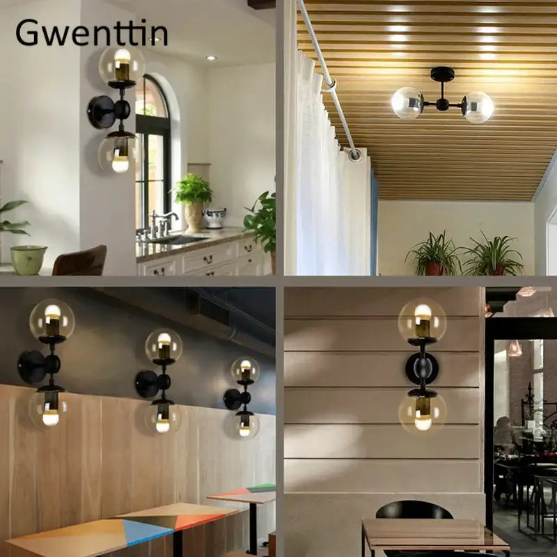 Modern smoked glass beans wall lamp bedroom light fixture