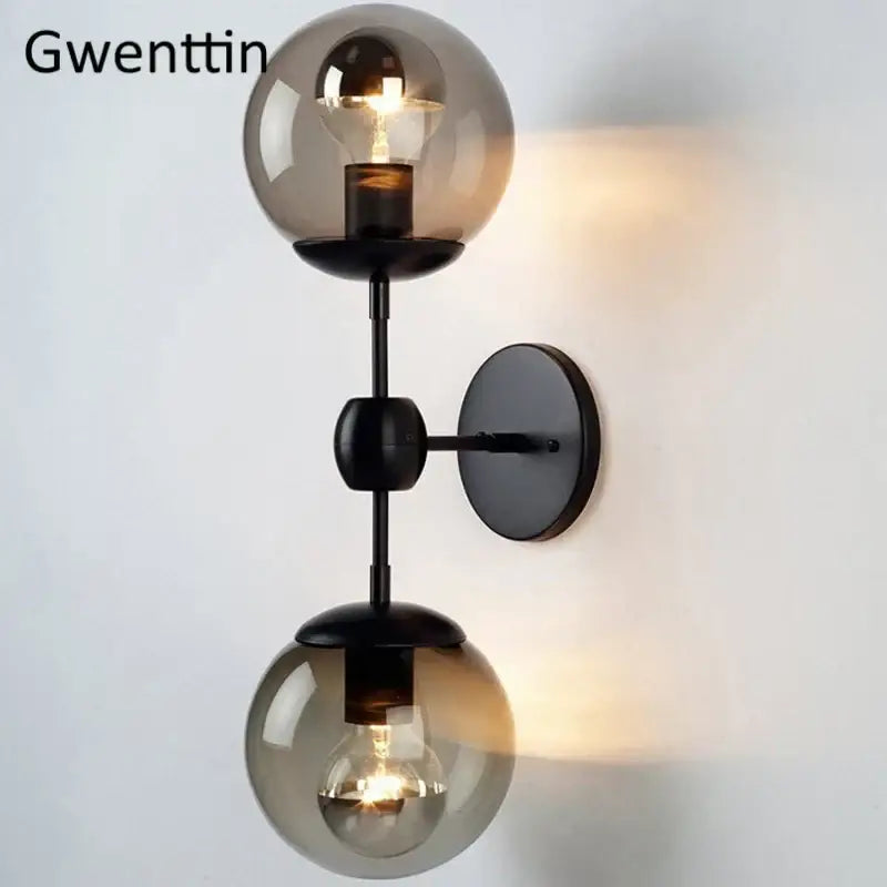 Modern smoked glass beans wall lamp bedroom light fixture