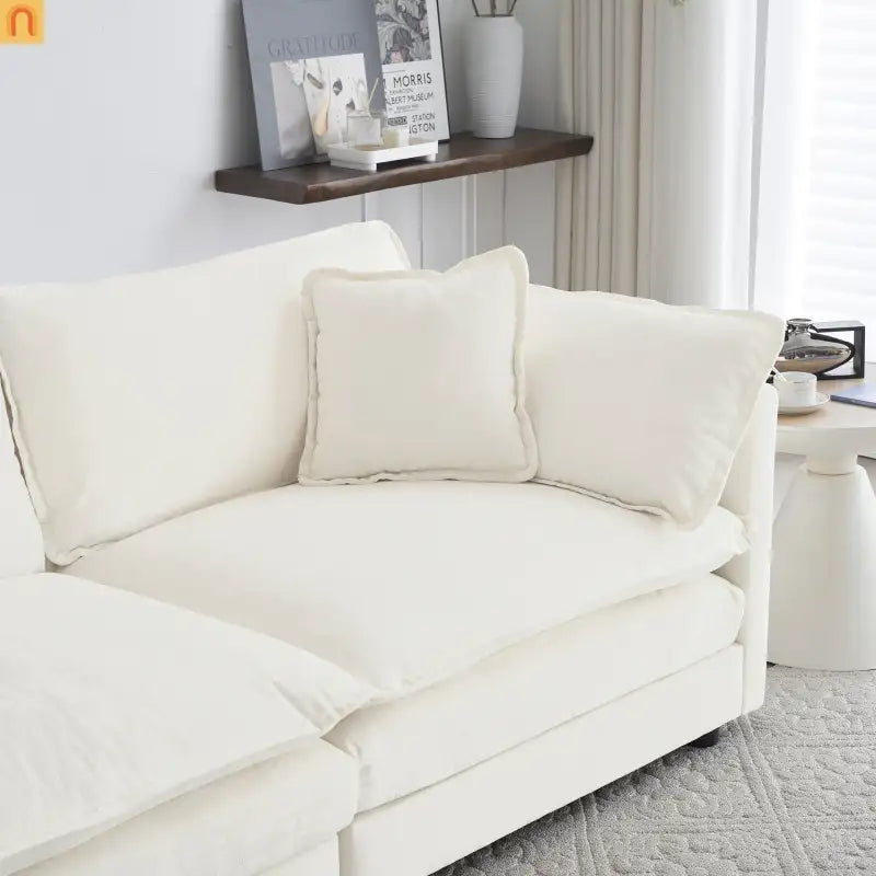 Sofa Set Modular Chenille White Deep Seat 7-Seat 3-Piece
