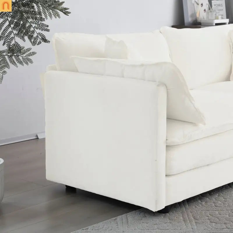 Sofa Set Modular Chenille White Deep Seat 7-Seat 3-Piece