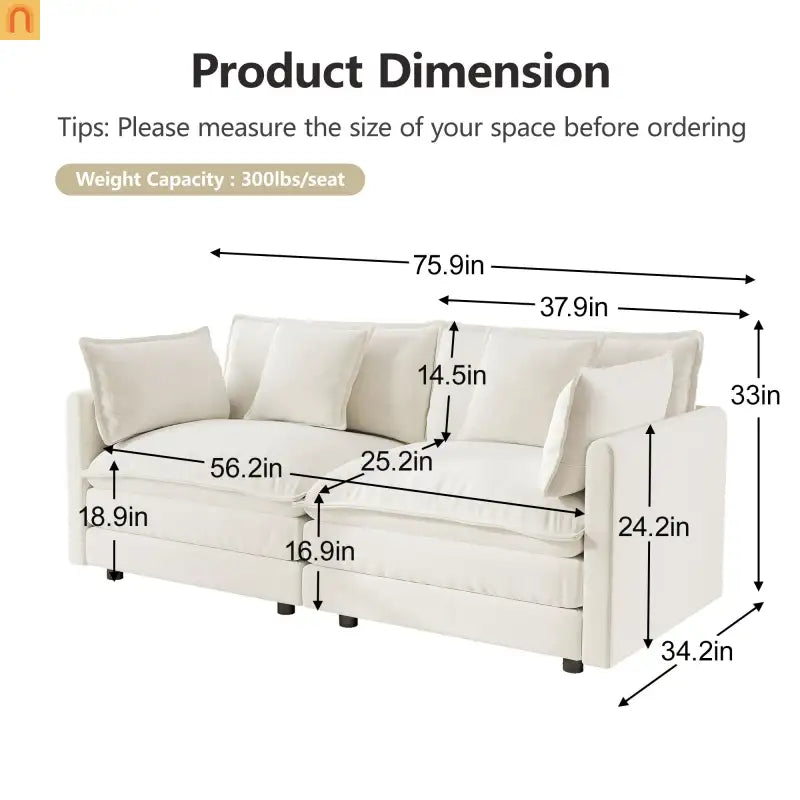 Sofa Set Modular Chenille White Deep Seat 7-Seat 3-Piece