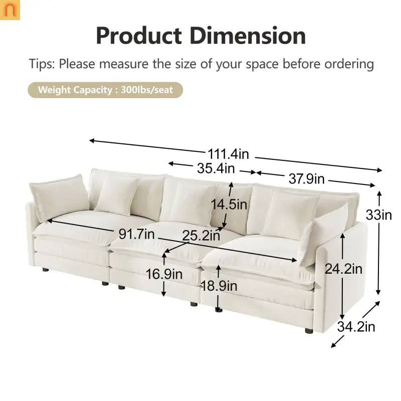 Sofa Set Modular Chenille White Deep Seat 7-Seat 3-Piece